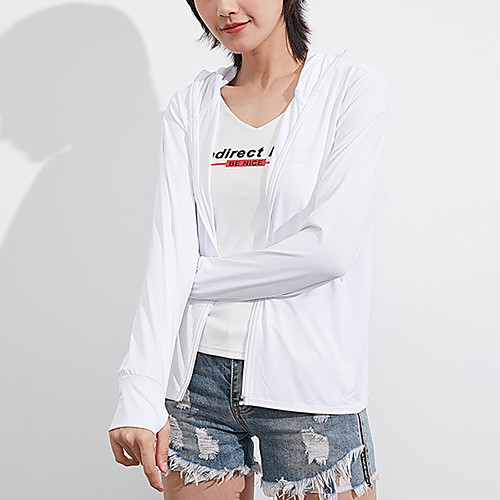 

Women's Hiking Skin Jacket Hiking Windbreaker Outdoor Solid Color Packable Waterproof Lightweight UV Sun Protection Outerwear Jacket Top Full Length Visible Zipper Fishing Climbing Running White