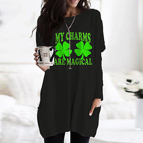 

Women's T Shirt Dress Tee Dress Short Mini Dress White Black Green Light Green Long Sleeve Floral Print Color Block Print Fall Spring Round Neck Casual 2021 S M L XL XXL 3XL