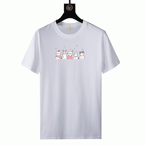 

Men's T shirt Hot Stamping Cat Graphic Prints Short Sleeve Casual Tops 100% Cotton Fashion White Black Blue