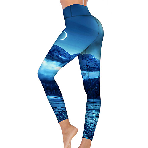 

21Grams Women's High Waist Yoga Pants Cropped Leggings Tummy Control Butt Lift Breathable Blue Fitness Gym Workout Running Winter Sports Activewear High Elasticity