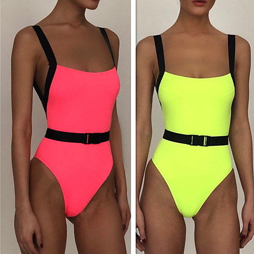 

Women's One Piece Swimsuit Solid Colored Padded Swimwear Bodysuit Swimwear Yellow Blushing Pink Breathable Quick Dry Comfortable Sleeveless - Swimming Surfing Water Sports Summer Normal / Elastane
