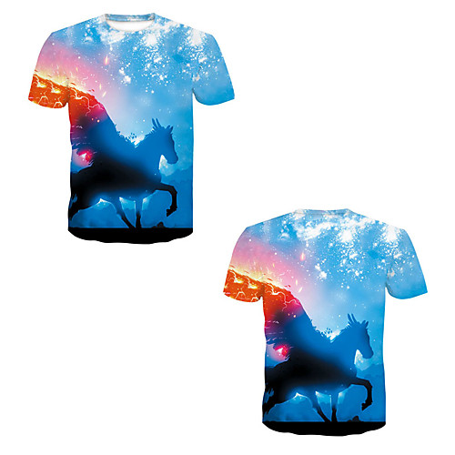 

Men's T shirt 3D Print 3D Rivet Mesh Short Sleeve Casual Tops Blue