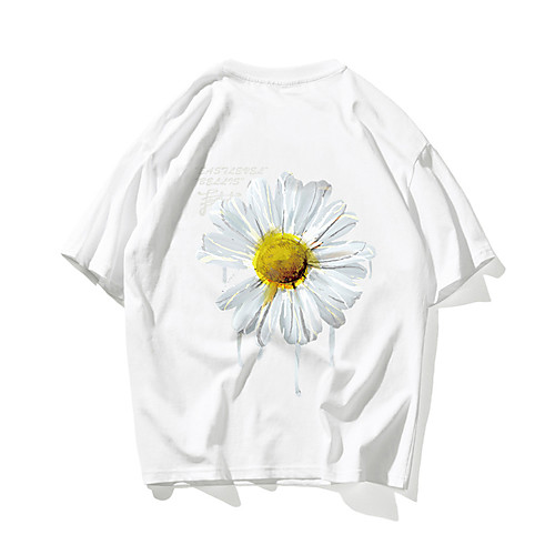 

Men's T shirt Hot Stamping Daisy Print Short Sleeve Daily Tops 100% Cotton Basic Casual White Black Orange