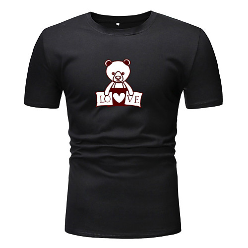 

Men's T shirt Other Prints Graphic Short Sleeve Casual Tops Basic White Black