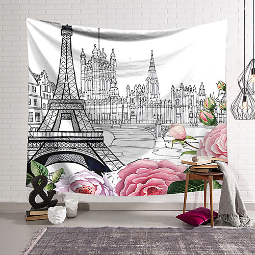 

Wall Tapestry Art Decor Blanket Curtain Hanging Home Bedroom Living Room Decoration Polyester Eiffel Tower Paris City Sketch