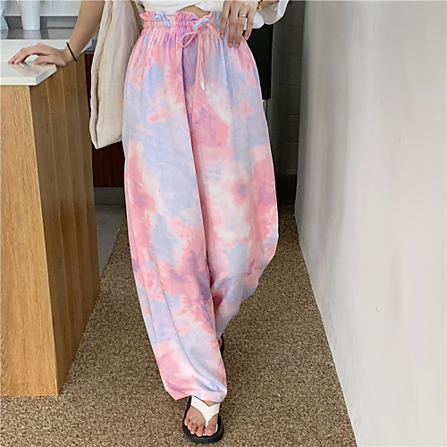 

Women's Simple Chino Comfort Casual Going out Chinos Pants Tie Dye Full Length Drawstring Blushing Pink Navy Blue