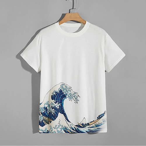 

Men's T shirt Hot Stamping Spray Print Short Sleeve Casual Tops 100% Cotton Casual Fashion White