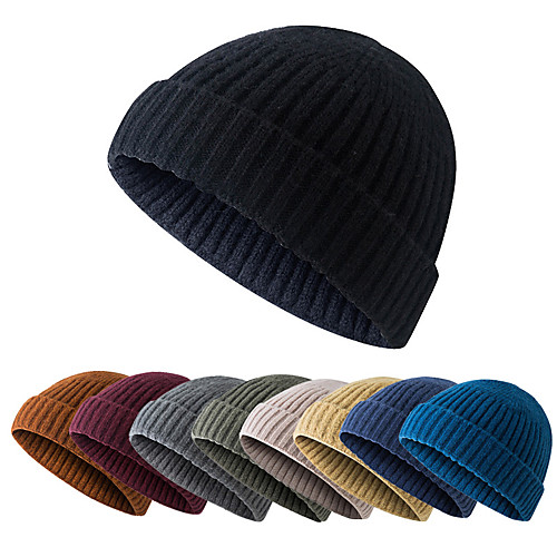 

Men's Hiking Cap Beanie Hat Warm Winter Hats Outdoor Windproof Warm Soft Thick Skull Cap Beanie Solid Color Woolen Cloth Black Yellow Army Green for Fishing Climbing Running