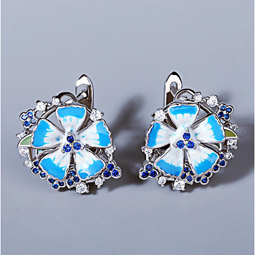 

Women's AAA Cubic Zirconia Earrings Monogram Petal Elegant Romantic Sweet Earrings Jewelry Silver For Party Evening Gift Date 1 Pair