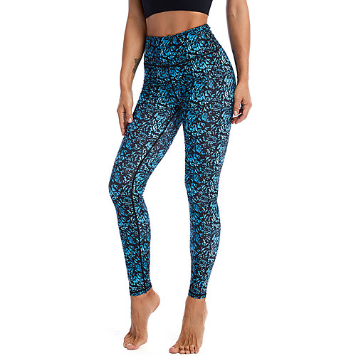 

Women's High Waist Yoga Pants Cropped Leggings Bottoms Tummy Control Butt Lift Breathable Leopard Black Blue Spandex Yoga Fitness Gym Workout Winter Sports Activewear Stretchy / Athletic / Athleisure