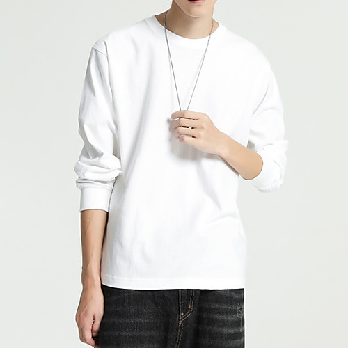 

Men's T shirt Hiking Tee shirt Long Sleeve Crew Neck Tee Tshirt Top Outdoor Lightweight Breathable Quick Dry Warm Autumn / Fall Spring Cotton Solid Color White Black Grey Fishing Climbing Running