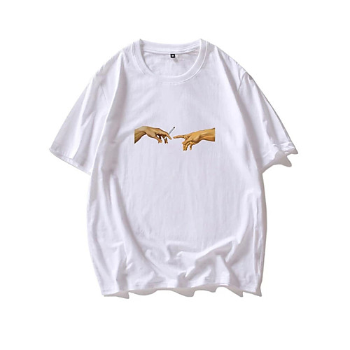 

Men's Unisex T shirt Hot Stamping Hand Plus Size Print Short Sleeve Casual Tops 100% Cotton Casual Fashion White Black