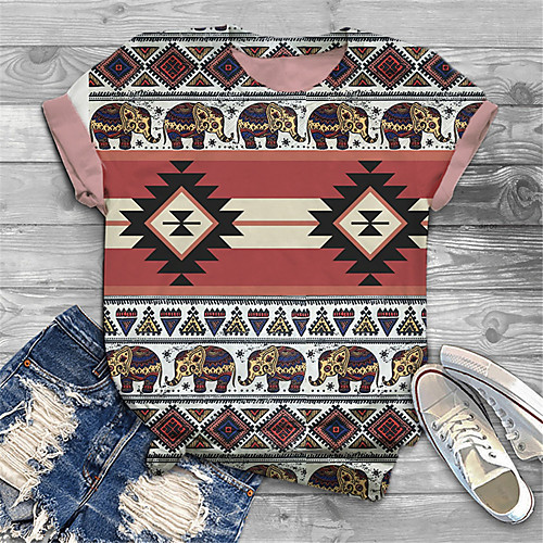 

Women's Plus Size Print Graphic Tribal Animal T shirt Large Size Round Neck Short Sleeve Tops Big Size