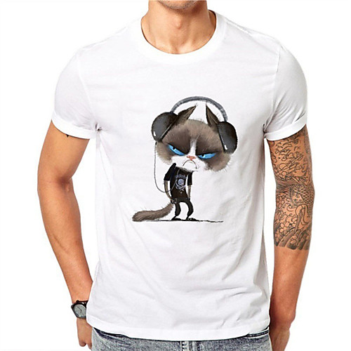 

Men's Unisex Tees T shirt Hot Stamping Cat Cartoon Characters Animal Plus Size Print Short Sleeve Daily Tops 100% Cotton Basic Casual Comfortable Big and Tall Sillver Gray White / Black White / Green