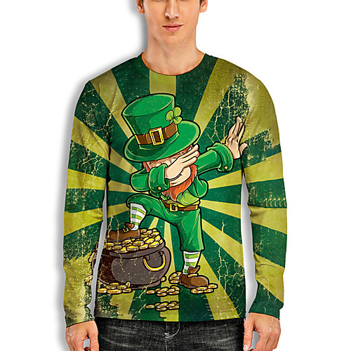 

Men's T shirt 3D Print 3D Character Saint Patrick Day 3D Print Long Sleeve Daily Tops Casual Fashion Green