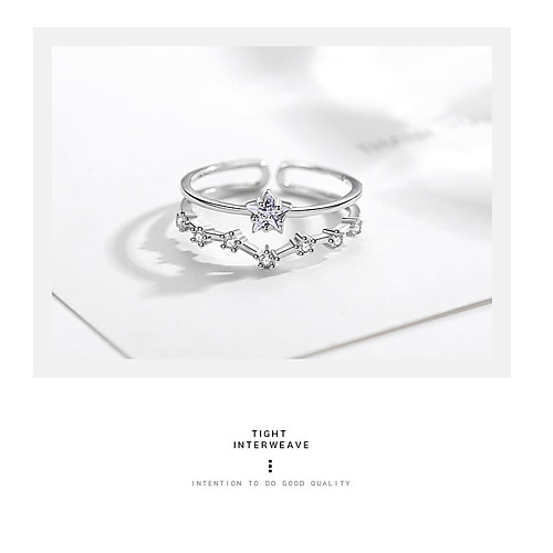 

Adjustable Ring Synthetic Diamond Double Layered Silver S925 Sterling Silver Star Elegant Cute 1pc Adjustable / Women's