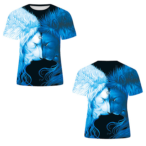 

Men's T shirt 3D Print 3D Rivet Mesh Short Sleeve Casual Tops Blue