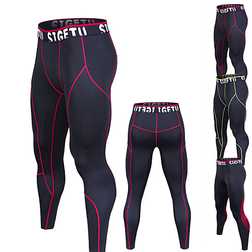 

Men's Running Tights Leggings Athletic Leggings Bottoms Spandex Winter Fitness Gym Workout Running Active Training Exercise Breathable Quick Dry Soft Normal Sport Black / Red Black Black / Green