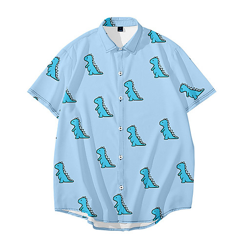 

Men's Shirt Other Prints Dinosaur Animal Button-Down Print Short Sleeve Daily Tops Casual Cute Blue Green Dark Green