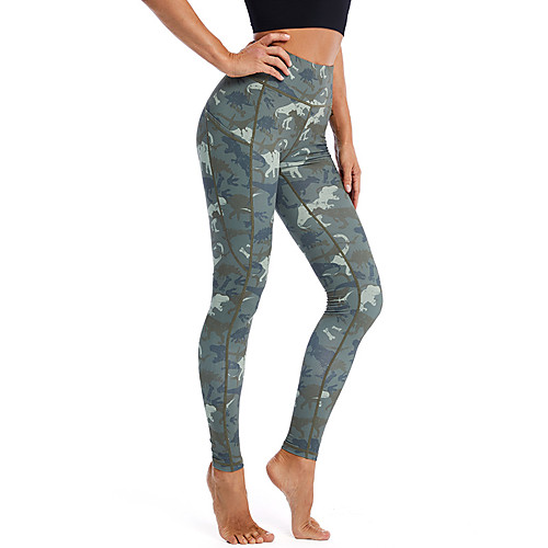 

Women's High Waist Yoga Pants Side Pockets Cropped Leggings Bottoms Tummy Control Butt Lift Breathable Camo / Camouflage Army Green Green Spandex Yoga Fitness Gym Workout Winter Sports Activewear
