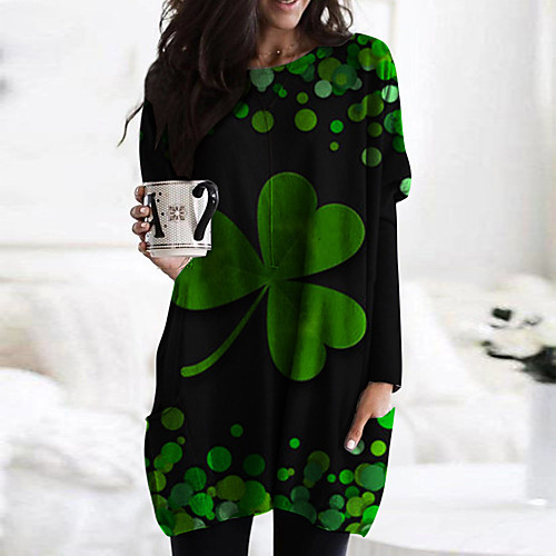 

Women's Shift Dress Short Mini Dress Green Long Sleeve Floral Print Color Block Print Fall Spring Round Neck Casual 2021 S M L XL XXL 3XL