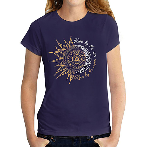 

Women's T shirt Graphic Print Round Neck Tops Basic Basic Top Blue Green
