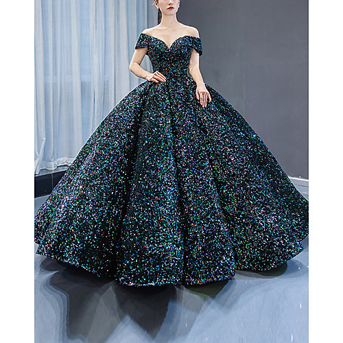 

Ball Gown Luxurious Sparkle Quinceanera Formal Evening Dress Off Shoulder Sleeveless Floor Length Sequined with Pleats Sequin 2021