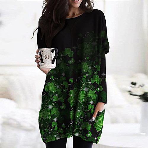 

Women's Shift Dress Short Mini Dress Green Long Sleeve Floral Print Color Block Print Fall Spring Round Neck Casual 2021 S M L XL XXL 3XL