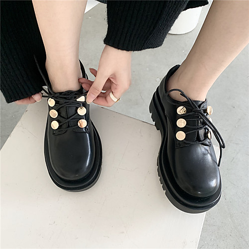 

Women's Heels Chunky Heel Round Toe Classic Daily PU Solid Colored Black patent leather Black matte