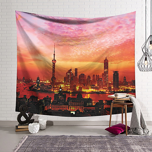 

Wall Tapestry Art Decor Blanket Curtain Hanging Home Bedroom Living Room Decoration Polyester Shanghai Dusk View