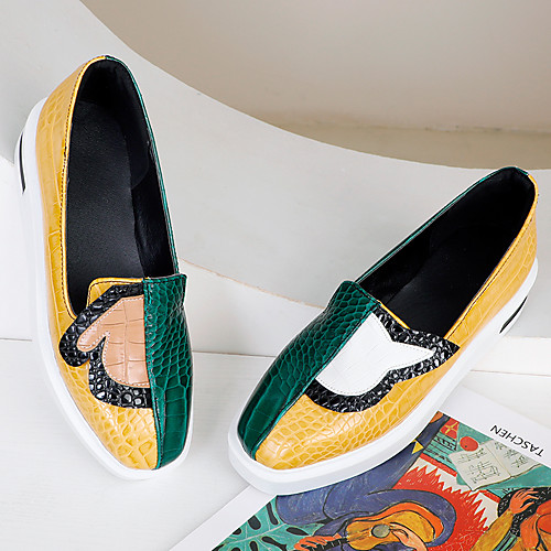 

Women's Sneakers Wedge Heel Round Toe Preppy Daily PU Color Block Black Blue Green