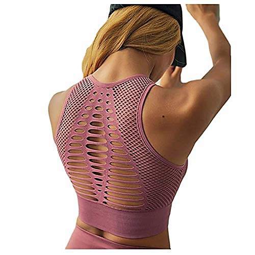 

Sports Bra Women Sexy Seamless Breathable Mesh Cutout Fitness Tops(Red,M