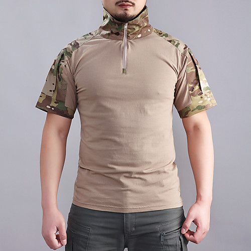 

Men's Camouflage Hunting T-shirt Military Tactical Shirt Outdoor Breathable Ventilation Fast Dry Front Zipper Summer Solid Colored Camo Cotton Polyester Forest Green Black Camouflage