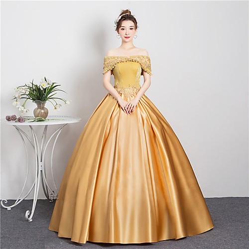 

Ball Gown Elegant Floral Quinceanera Prom Dress Off Shoulder Short Sleeve Floor Length Satin with Beading Appliques 2021