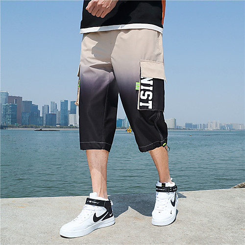 

Men's Streetwear Chino Breathable Outdoor Holiday Going out Chinos Pants Gradient Calf-Length Pocket Print White Grey Khaki