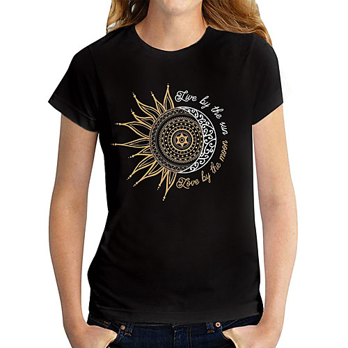 

Women's T shirt Graphic Print Round Neck Tops Basic Basic Top Black Red