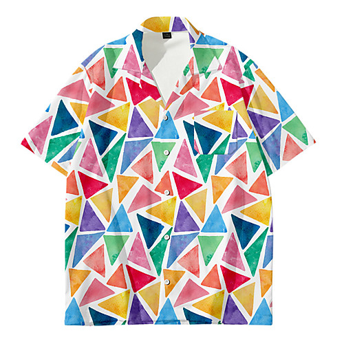 

Men's Shirt 3D Print Geometry Button-Down 3D Print Short Sleeve Daily Tops Casual Fashion Red