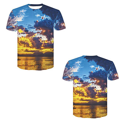 

Men's T shirt 3D Print 3D Rivet Mesh Short Sleeve Casual Tops Yellow