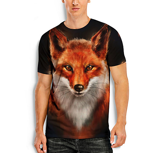 

Men's T shirt 3D Print Graphic Prints Fox 3D Print Short Sleeve Daily Tops Casual Fashion Black