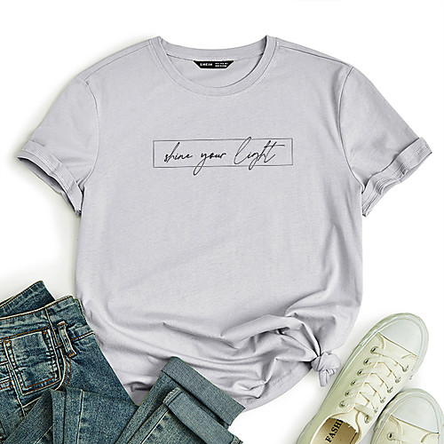 

Women's T shirt Graphic Text Letter Print Round Neck Tops 100% Cotton Basic Basic Top White Black Blue