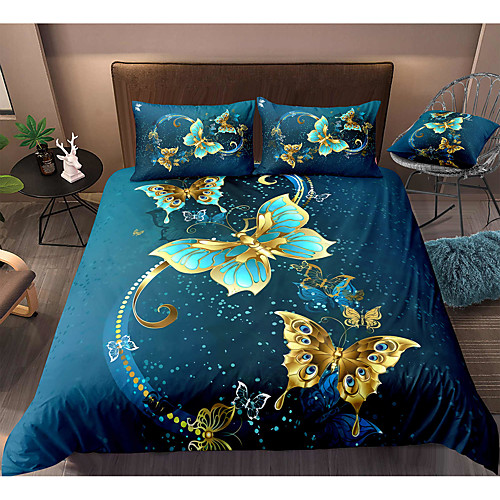 

Butterfly Print 3-Piece Duvet Cover Set Hotel Bedding Sets Comforter Cover with Soft Lightweight Microfiber, Include 1 Duvet Cover, 2 Pillowcases for Double/Queen/King(1 Pillowcase for Twin/Single)