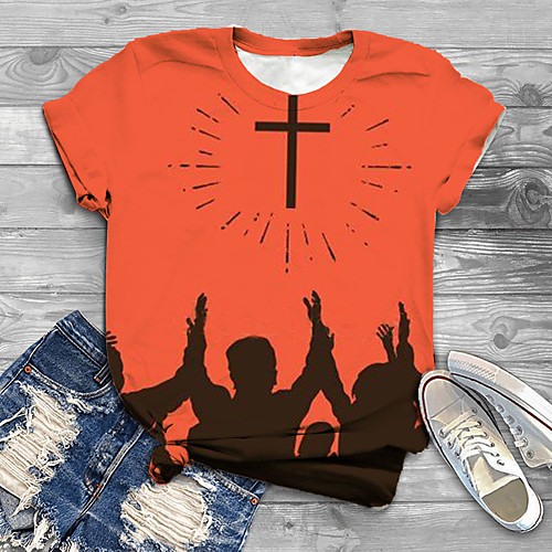 

Women's Plus Size Print Graphic T shirt Large Size Round Neck Short Sleeve Tops Big Size / Halloween