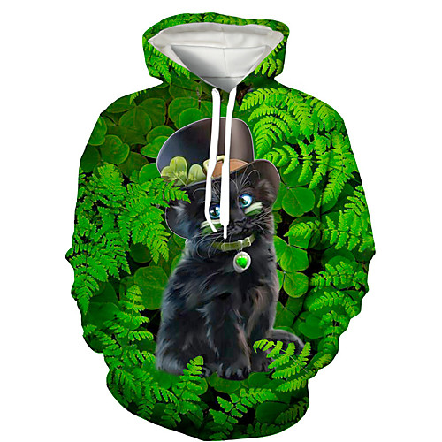 

Men's Pullover Hoodie Sweatshirt Cat Graphic Prints Saint Patrick Day Print Daily Holiday 3D Print 3D Print Hoodies Sweatshirts Green