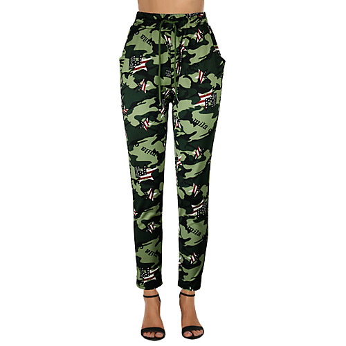 

Women's Simple Chino Comfort Casual Weekend Chinos Pants Camouflage Full Length Drawstring Army Green Fuchsia Green Dark Gray Light Green