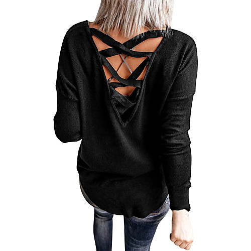 

Women's Sweatshirt Sweater Pullover Back Cross V Neck Sport Athleisure Sweatshirt Top Long Sleeve Breathable Soft Comfortable Everyday Use Casual Daily Outdoor