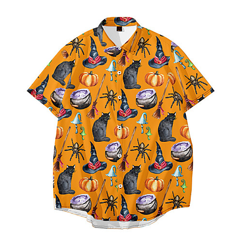 

Men's Shirt 3D Print Skull Button-Down 3D Print Short Sleeve Halloween Tops Casual Fashion Hawaiian Black Yellow Navy Blue