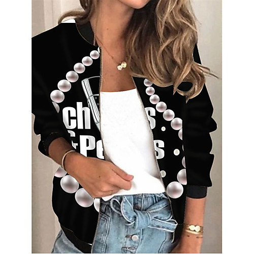 

Women's Color Block Print Active Spring & Fall Jacket Regular Daily Long Sleeve Air Layer Fabric Coat Tops White