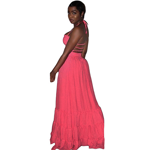 

Women's Sheath Dress Maxi long Dress Red Sleeveless Solid Color Spring Summer Elegant 2021 S M L XL XXL