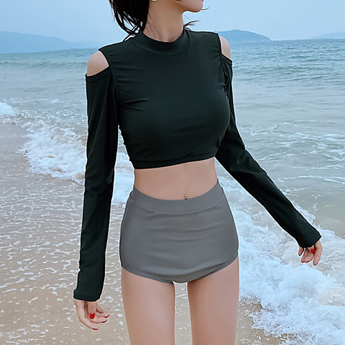 

Women's Rashguard Swimsuit Elastane Swimwear Breathable Quick Dry Long Sleeve 2 Piece - Swimming Surfing Water Sports Solid Colored Autumn / Fall Spring Summer