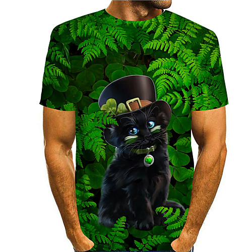 

Men's T shirt 3D Print Cat Graphic Prints Saint Patrick Day 3D Print Short Sleeve Daily Tops Casual Fashion Green